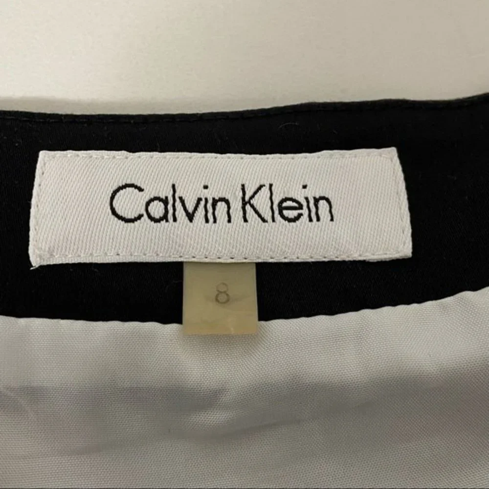 Calvin Klein Womens Black White Polka Dot Pleated Skirt Pockets Cotton size 6